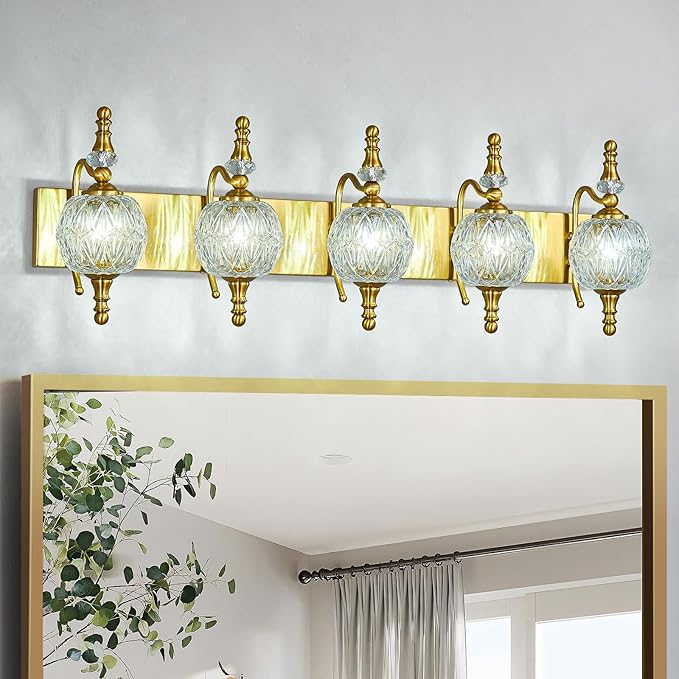 Modern Crystal Bathroom Vanity Lights Fixtures Over Mirror Gold Vintage 5-Lights 36 Inch Bathroom Light Fixtures Glass Crystal Vanity Lights
