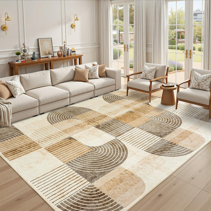 OHDS Area Rugs for Bedroom Living Room 4x6 - Soft Beige Mid Century Modern Rug, Washable Non-Slip Indoor Floor Mat Abstract Neutral Carpet for Dining Room Nursery Office Home
