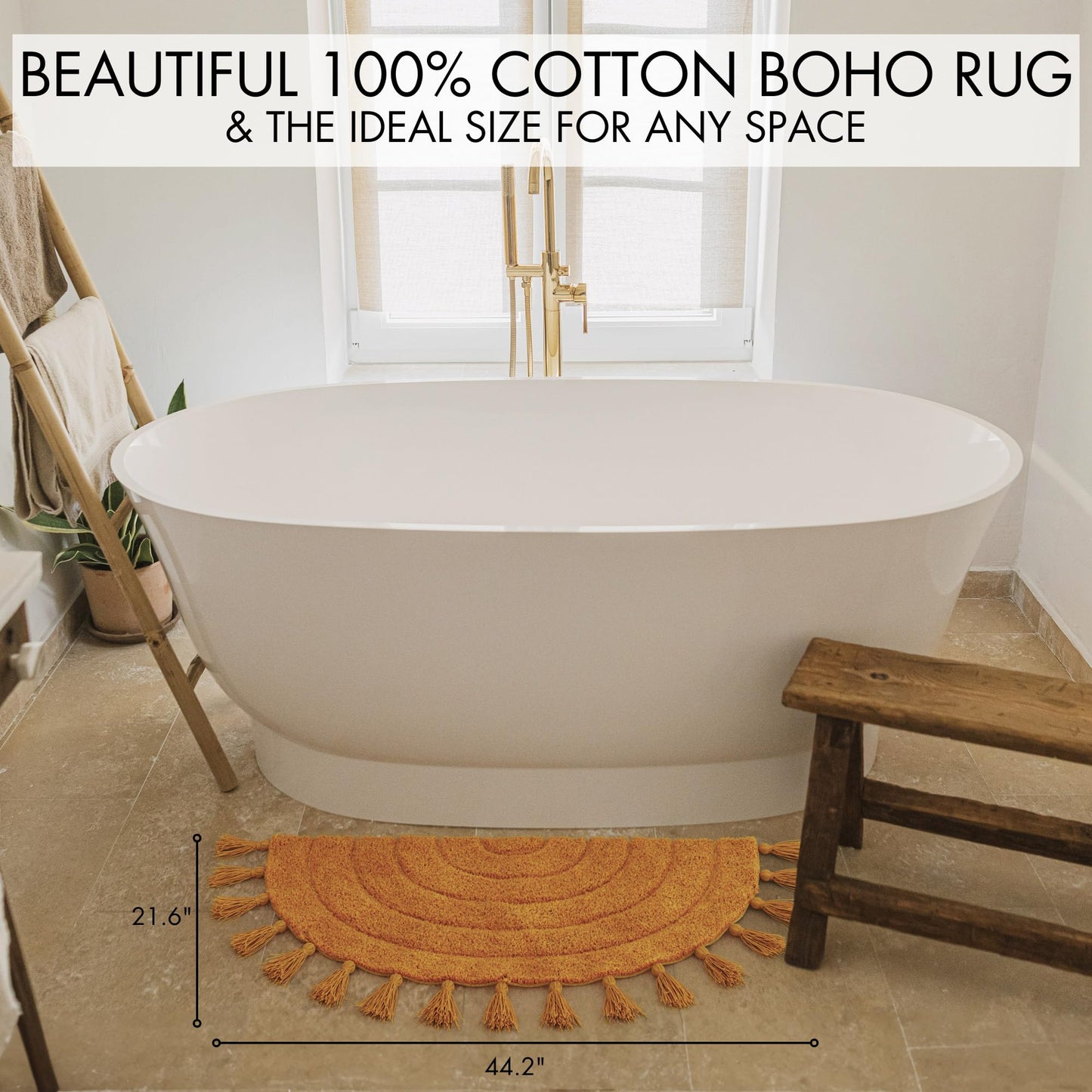 Beautiful Boho Rug with Tassels for Your Bathroom - Soft Half Circle 100% Cotton Mat Fits Perfectly Into Your Home - A Cute, Non-Slip and Absorbent Crochet Rug Ideal to Enhance Any Bath/Bedroom Decor