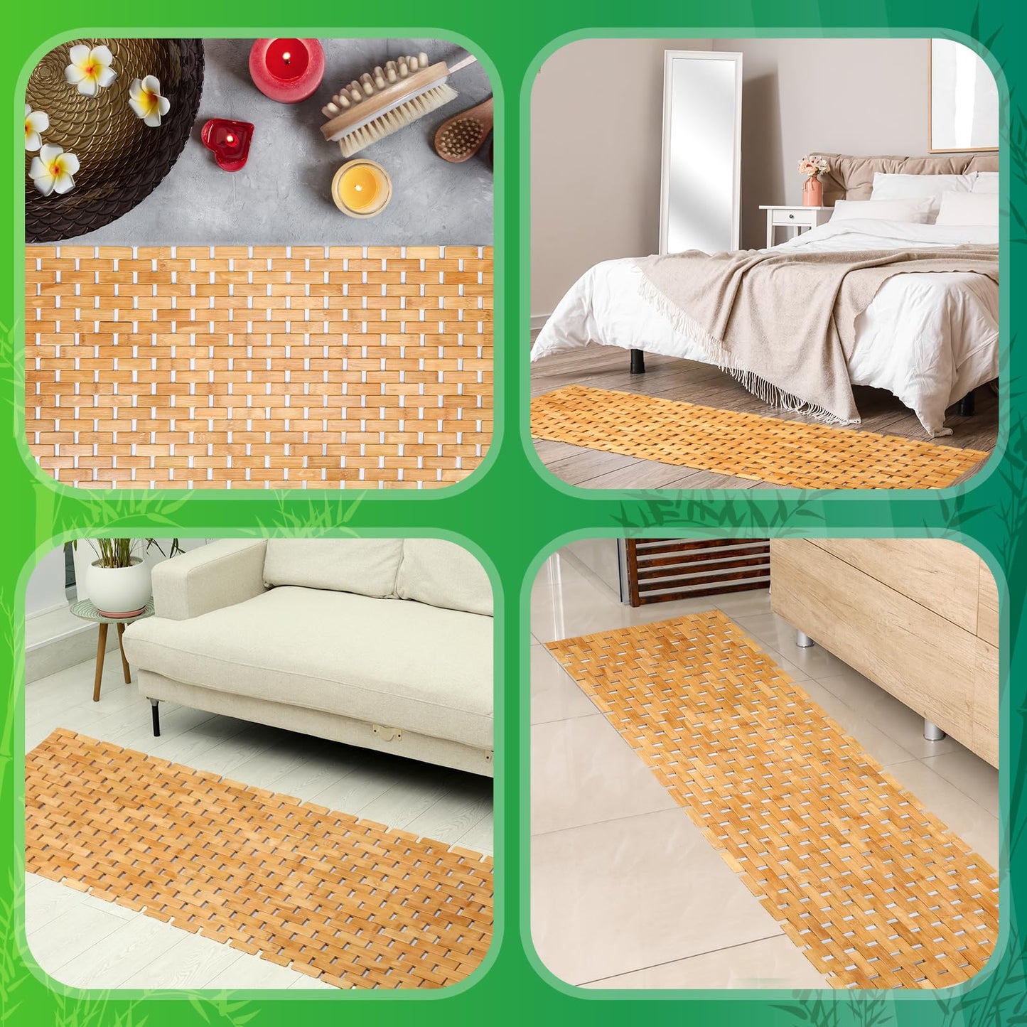 Bamboo Bath Mat Large Long Wood Bath Mat,16x48 Inch Non Slip Bamboo Shower Floor Mat Wooden Bathroom Mat for Bathtub,Spa,Door,Sauna or Outdoor (Natural Lattice)
