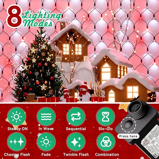 LitHome 21FT x 5FT Christmas Net Lights Outdoor, 360 LED Red White Bush Lights with 8 Modes, Connectable Waterproof Net Mesh Light Dark Green Wire for Bushes Shrubs Outdoor Christmas Holiday Decor