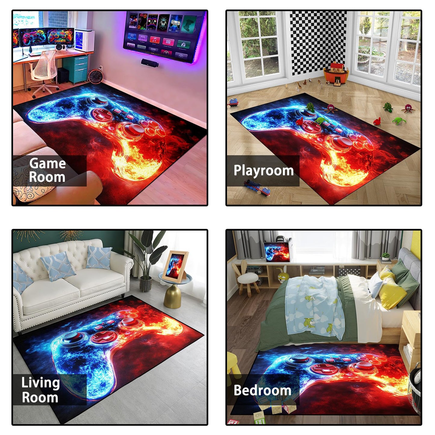 FJKJHKGJ Gaming Rug for Boys Room - Video Game Rug Game Controller Floor Mats Gamer Room Decor for Kids Teen Boy, 3x5 Feet