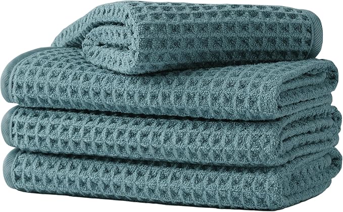 Microfiber Waffle Face Towels, 4 Pieces, Fast Drying, Lint Free 430 GSM