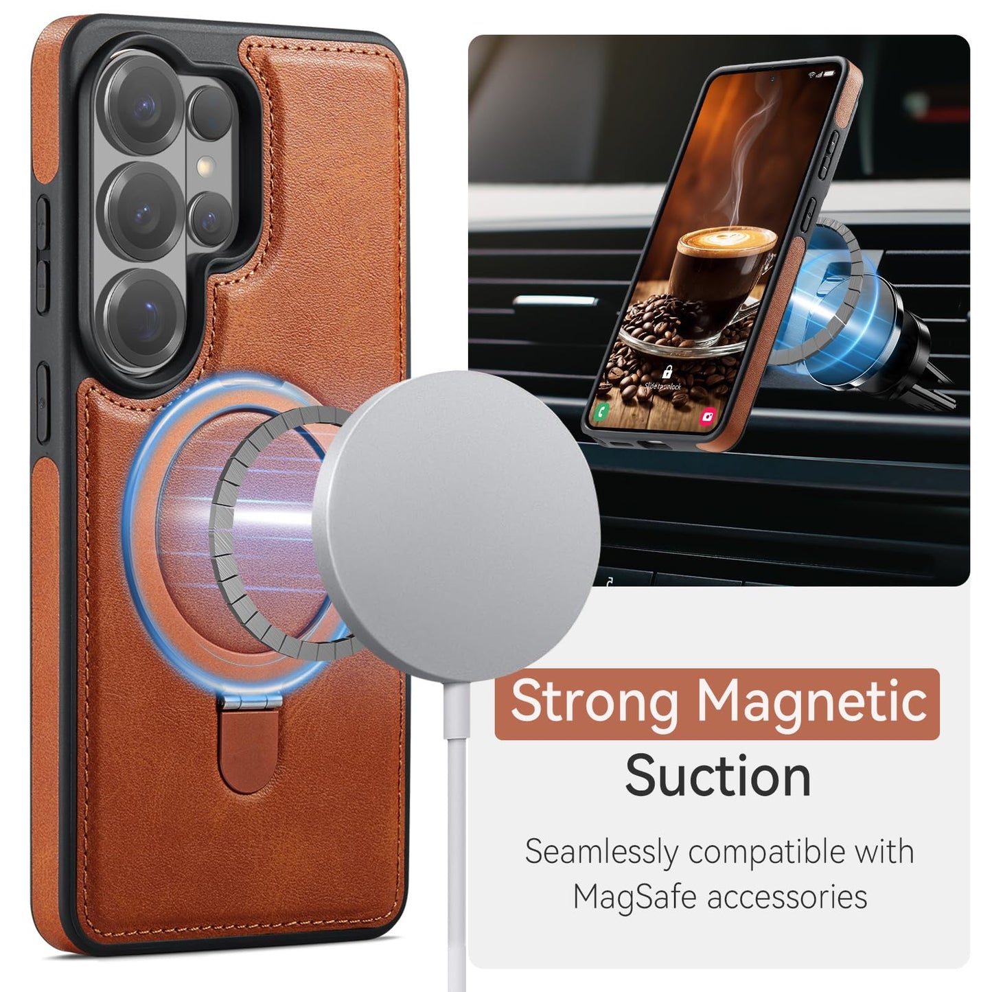 CHEEWADA for Samsung Galaxy S26 Ultra Case with Stand Compatible with Magsafe, Slim PU Leather & Rubber Drop Proof Magnetic Kickstand Protective Phone Cases Cover for Galaxy S26 Ultra 6.9", Brown