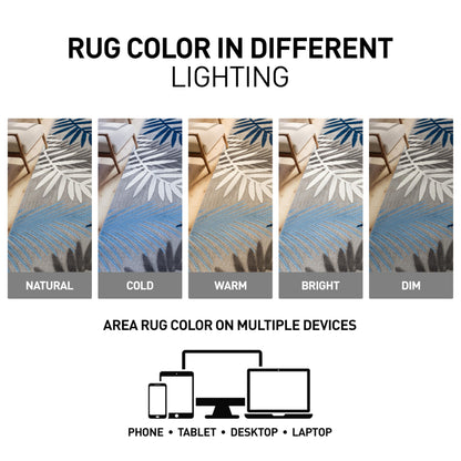 Rugshop Blue Palm Frond Indoor/Outdoor Area Rug Non-Shedding Easy Cleaning for Patio, Deck and Living Room, 5' x 7'