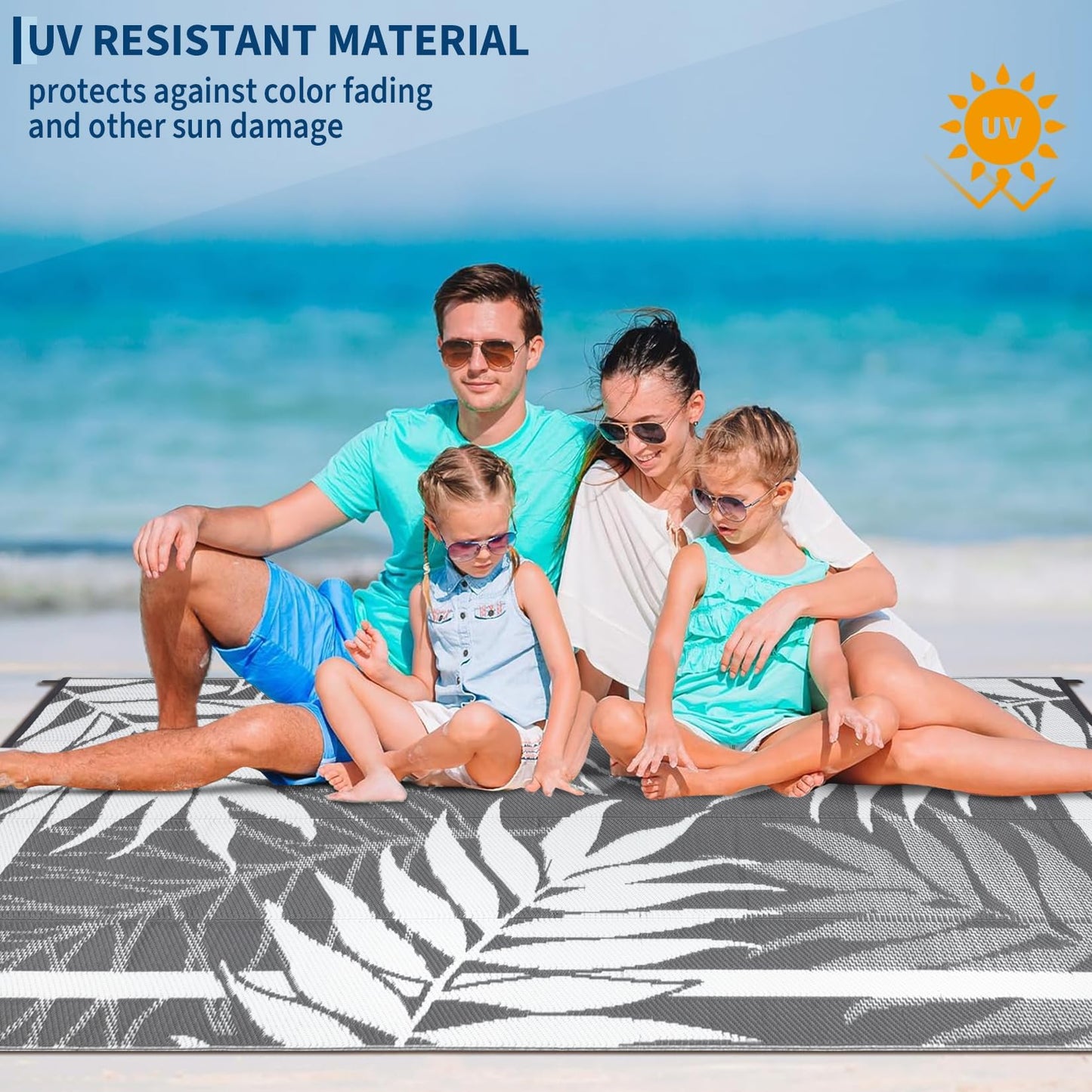 GAOMON 8'x10' Outdoor Rug Waterproof, Reversible Plastic Straw Rug for Balcony, Small Patio, Porch, RV & Camping – UV Resistant, Easy Clean, Pet Friendly Outdoor Mat for Compact Spaces, Grey&White