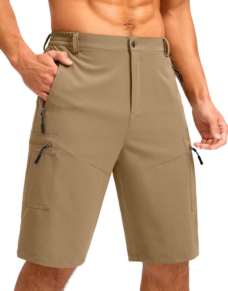Pudolla Men's Hiking Shorts 11" Lightweight Cargo Work Shorts for Men Summer Travel Golf Casual Outdoor with 5 Pockets(Dark Khaki Large)