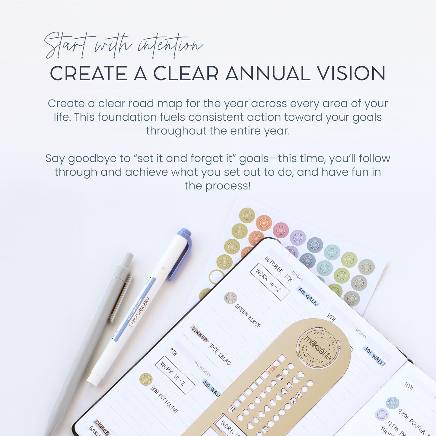 MäksēLife Undated Quarterly Planner - A5 Goal Setting Planner & Personal Journal for Mindful Living, Weekly and Monthly Goal Setting with Habit Tracker & Reflections, Teal