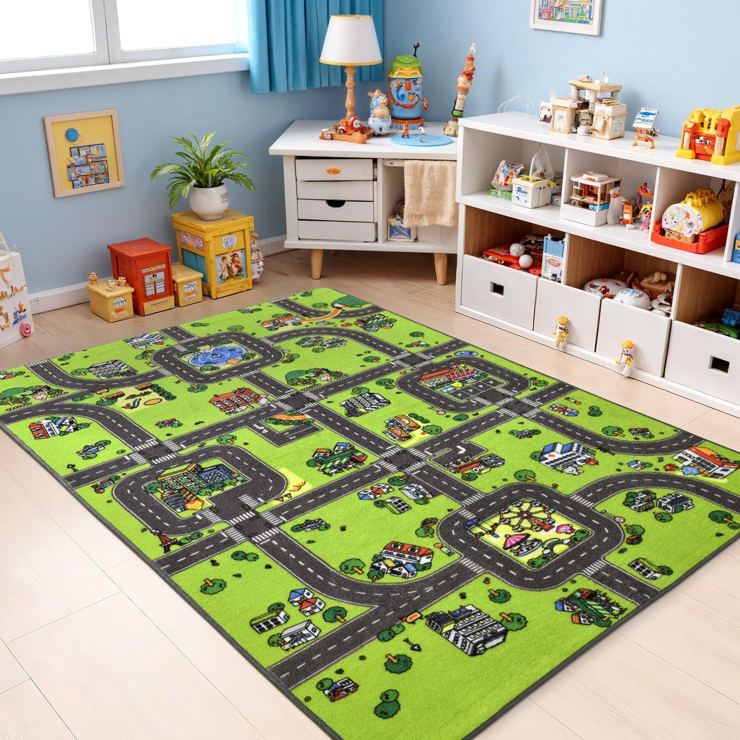Terrug Kids Rug for Playroom, Non-Slip Washable Educational City Map for Classroom, Town Road Playmat Carpet for Bedroom Learning, 3x5 Feet