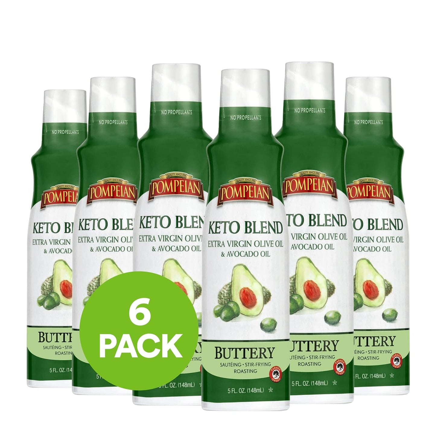 Pompeian Keto Extra Virgin Olive Oil & 100% Avocado Oil Cooking Spray, No Propellants, 5 Fl Oz, Pack of 6