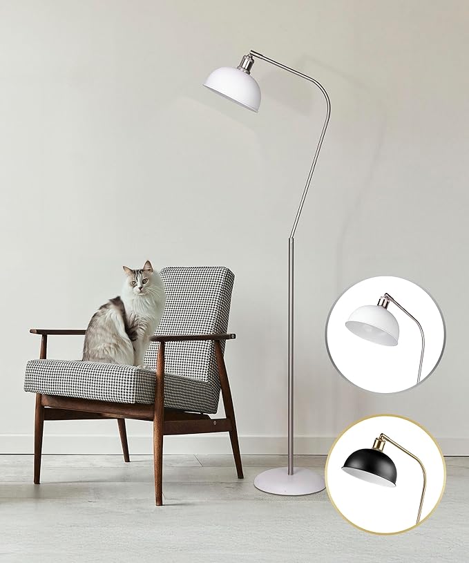 HarvestLand Halo Sliver White Floor Reading Lamp – Pharmacy Floor Lamp with Solid Base, Reading Lamps Floor Standing for Living Room, Bedroom or Over Chair use