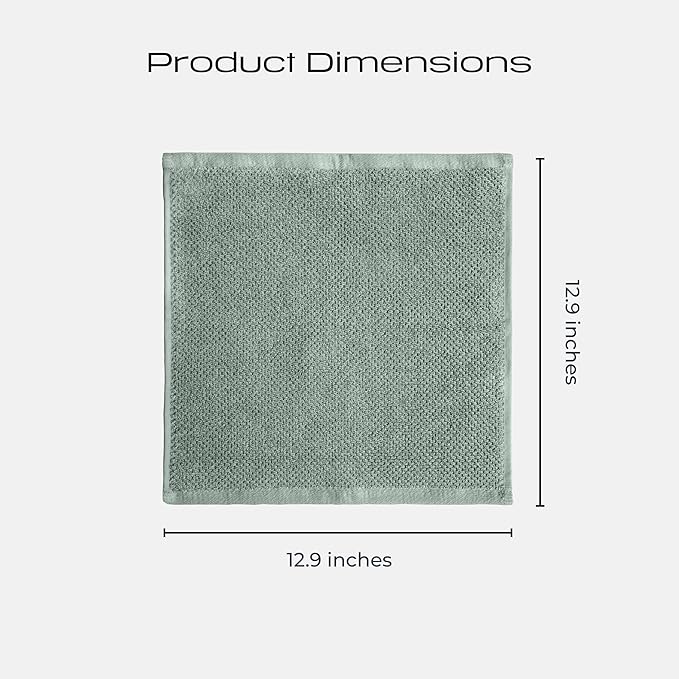 Luxury Silver-Infused Sage Green Washcloth Set of 4, 12.9"x12.9"