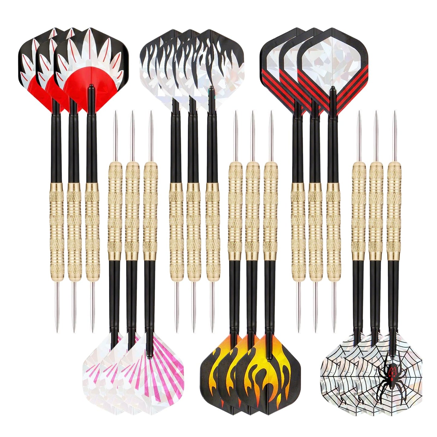 MaxMau 18 pcs Steel Tip Darts Set for Dartboard Metal Point Laser Dart Flights
