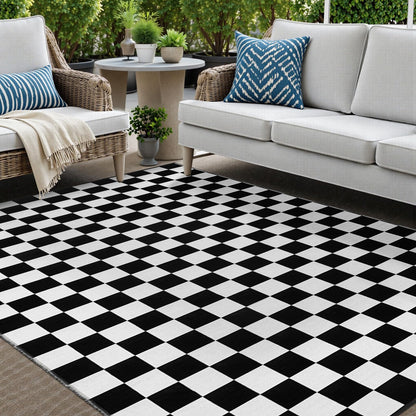 Seavish Checkered Rug, 5x8 Ft Black and White Rug, Retro Moroccan Checkerboard Rugs, Lightweight Outdoor Washable Area Rug, Rustic Floor Carpet Decor for Living Room Bedroom Dining Room Patio