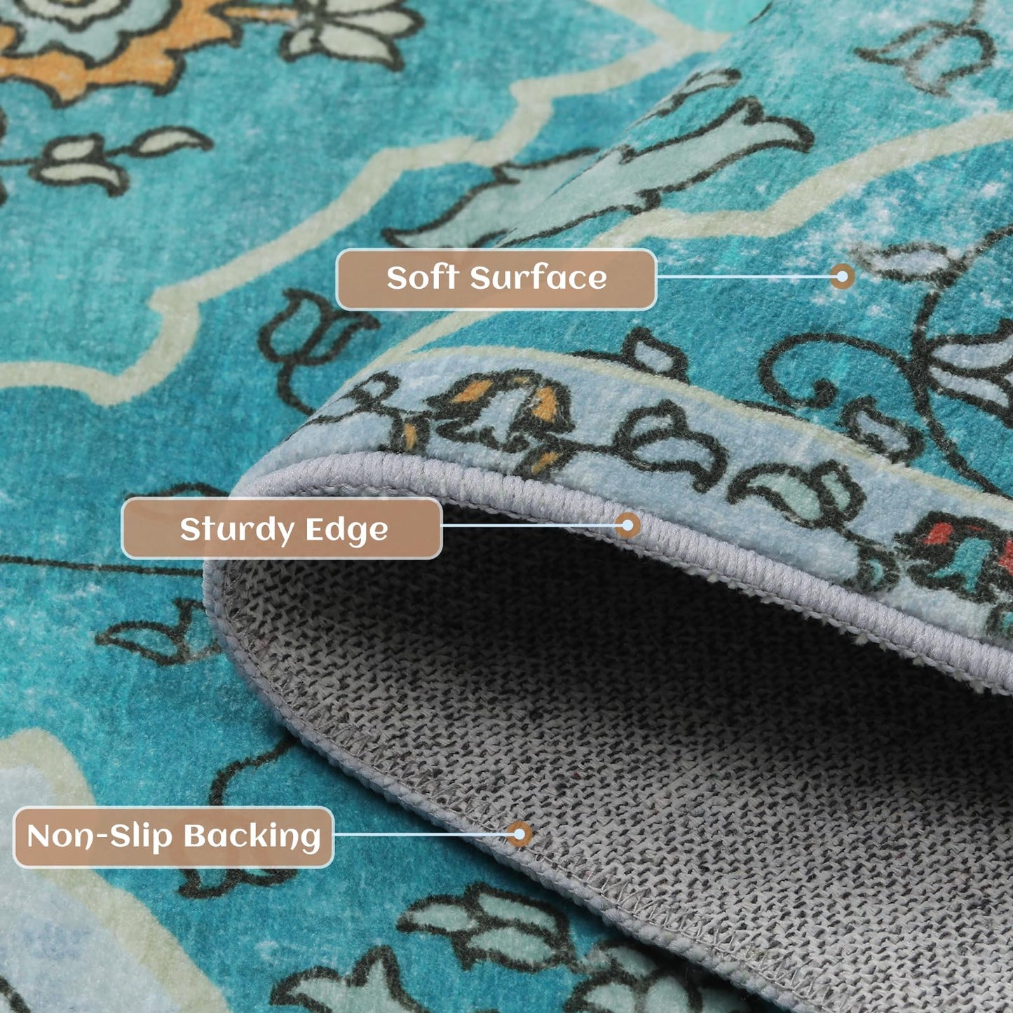 FLYRUGGO 5x7 Area Rugs, Washable Boho Rugs for Living Room, Moroccan Trellis Bohemian Ultra Soft Large Non-Slip Carpet for Dining Room Office Bedroom - Teal Blue