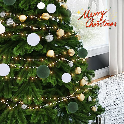 Amooca 3.15in Large Christmas Balls Ornaments Flocking Xmas Tree Hanging Decoration New Year Holiday Party Baubles 6pc Set White Green