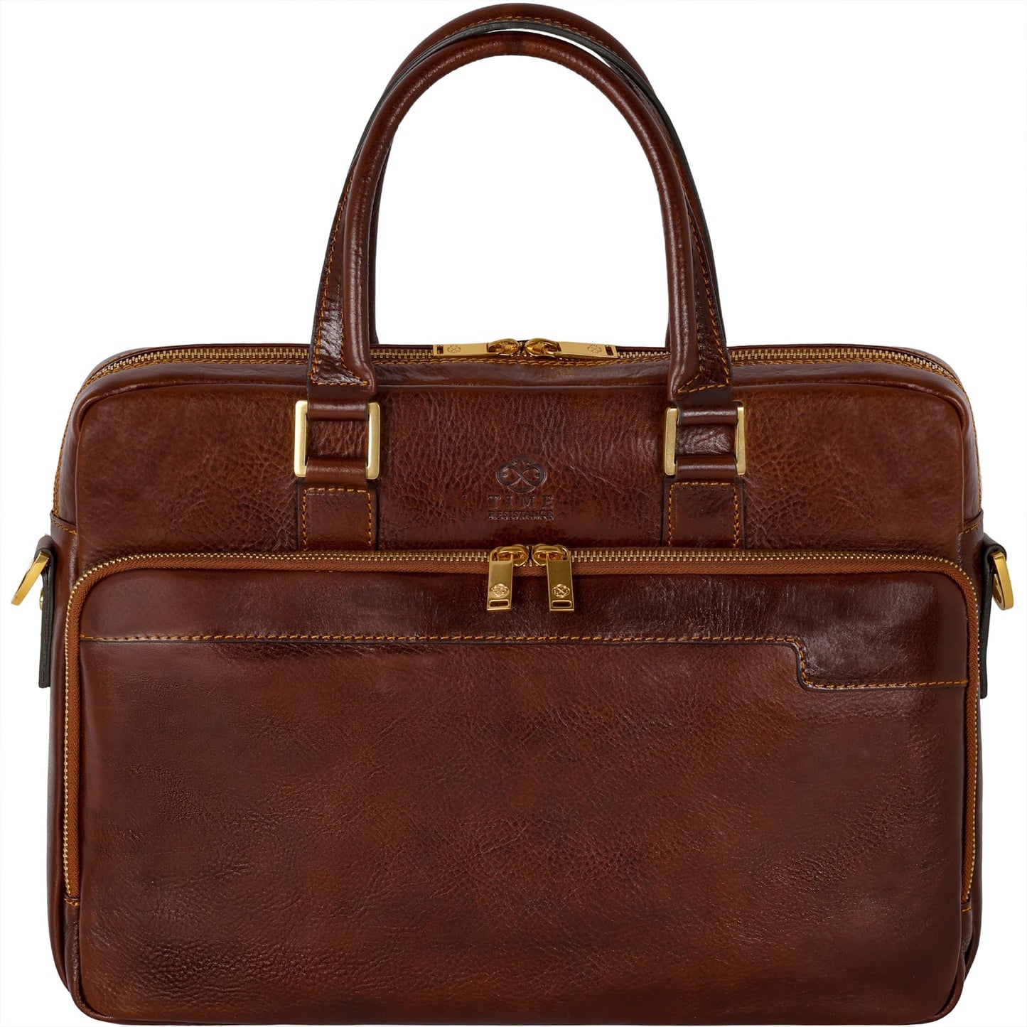 Time Resistance Leather Briefcase - Italian Handmade Leather Laptop Bag - Work Bag for Men and Women - Computer Briefcase