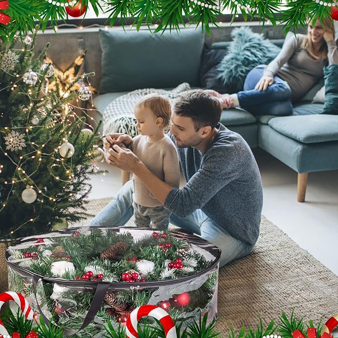 ProPik Christmas Wreath Storage Bag 30" - 2 Pack Clear Christmas Wreath Storage Container- Garland Holiday Artificial Wreath Storage Holder –Water Proof Transparent Clear PVC (30 Inch, Black)