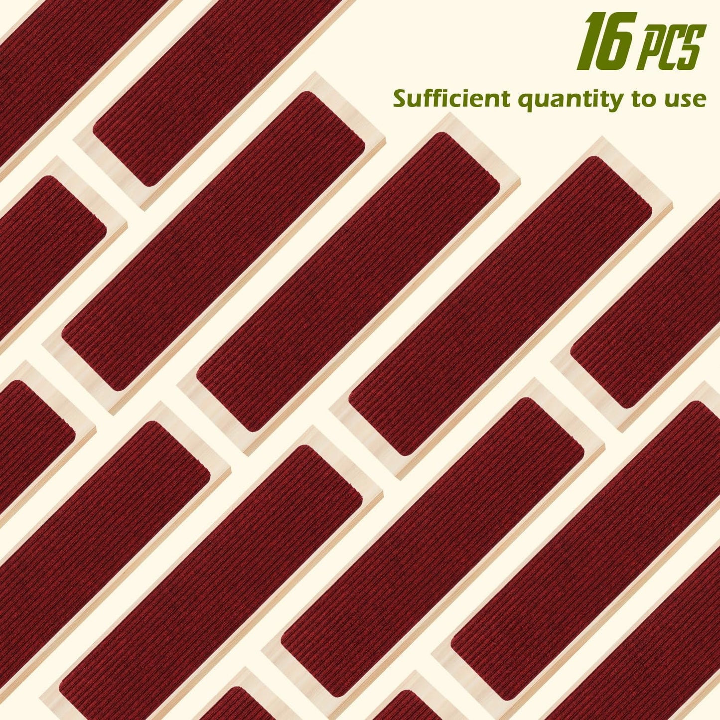 Antdle Carpet Stair Treads for Wooden Steps Non-Slip Indoor 16pcs 8x30inch Safety Rug Slip Resistant Indoor Runner for Kids Elders and Pets with Reusable Adhesive,Dark Red