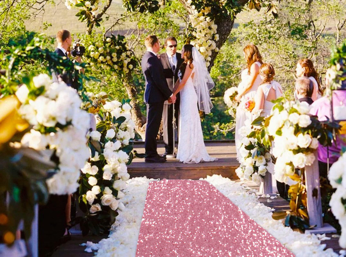 ShiDianYi Sequin Aisle Runner for Wedding Ceremony 2FTx15FT Fuchsia Pink Aisle Runners for Weddings Outside Glitter Runner Rug Rose Pink Sequin Fabric Carpet Runner for Party Prom Graduation