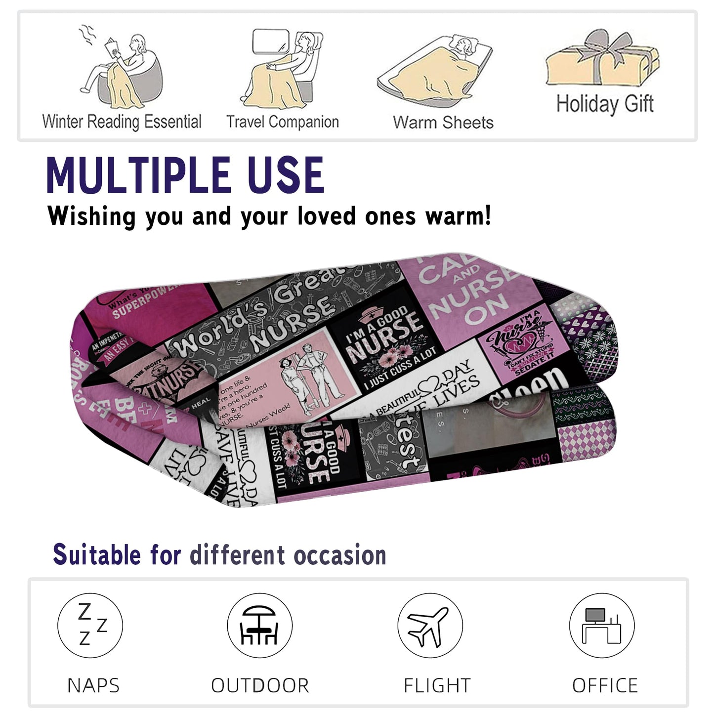 Soft Nurse Blanket for Women Christmas Thanksgiving Nurse Gifts for Women Nurses Week Gifts Warm Cozy Fleece Throw Blanket for Couch and Bed Sofa 50'' x 60'' (HS4)