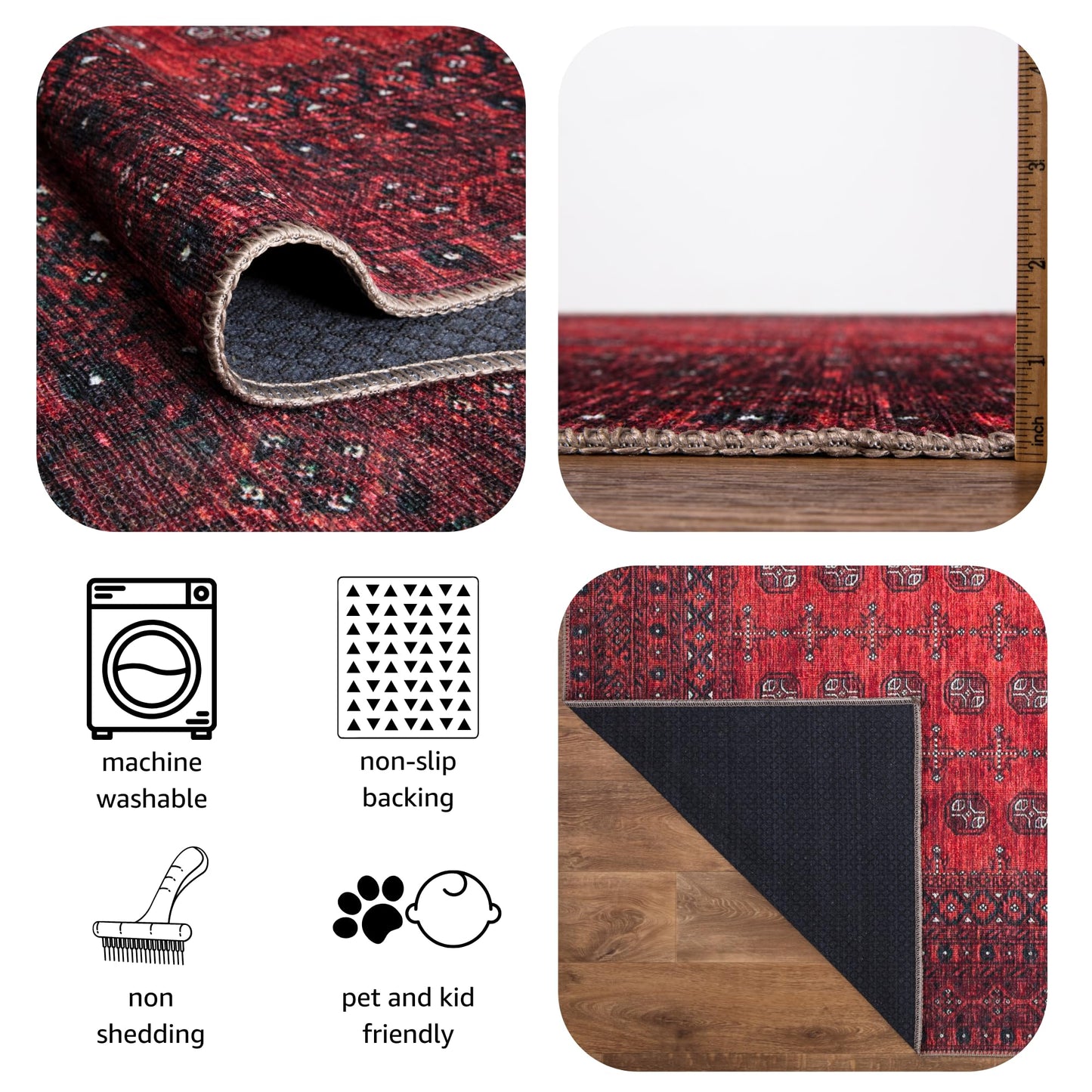 Keen Home Design 3x5 Rug - Machine Washable Entry Rug with Non-Slip Backing, Ideal for Enteryway, Kitchen, Bathroom, Laundry Room - Vintage, Easy Clean, Durable, Low Pile Rug - (3' x 5')