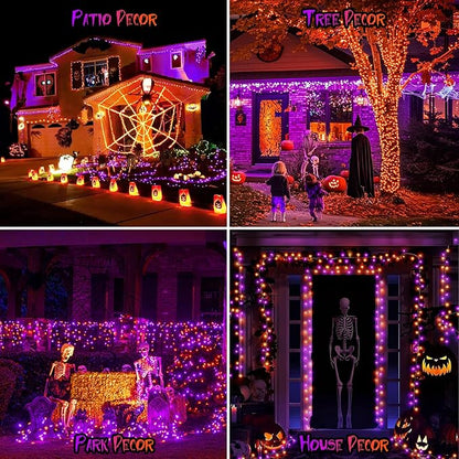 66FT 200 LED Halloween String Lights, Twinkle Lights with 8 Modes and Timer, Outdoor Waterproof Halloween Tree Lights for Room Bedroom Wedding Party Holiday Decorations, Purple and Orange