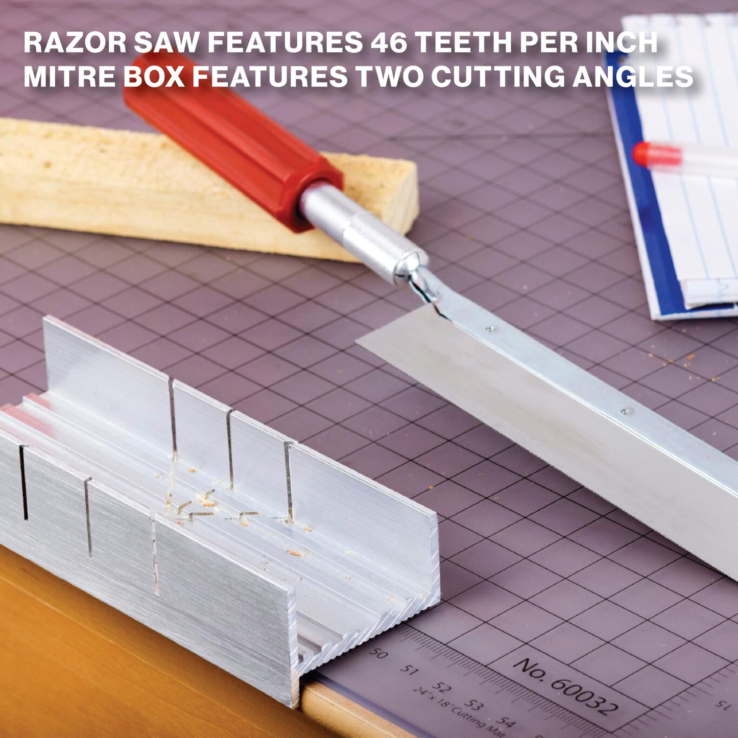 Excel Blades 6-Inch Metal Mitre Box Set – Aluminum & Steel Precision Cutting Tool with K5 Handle & Razor Pull Saw for Wood, Plastic & Soft Metals – 45° & 90° Cutting Angles, Made in USA