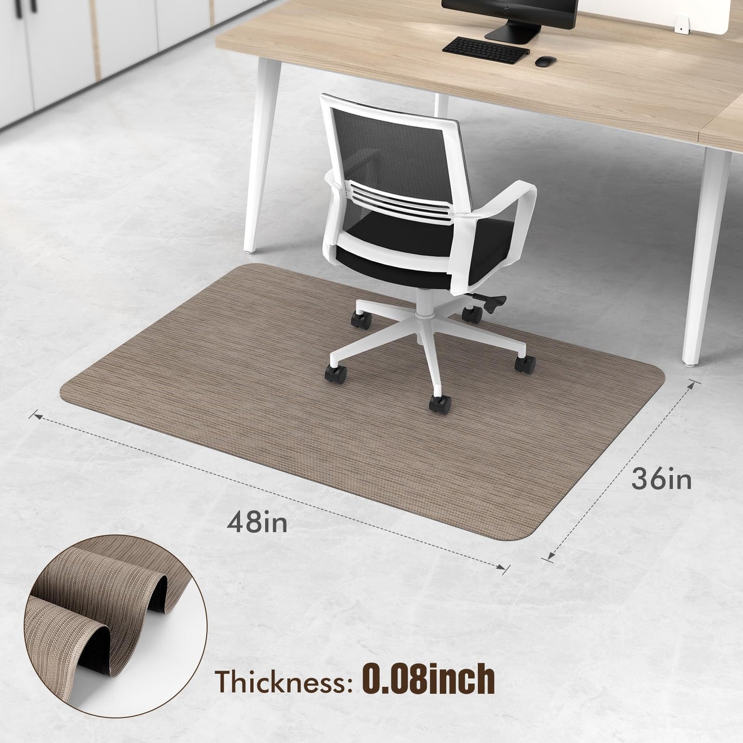 Blvornl Office Chair Mat for Hardwood Floor, 36" x 48" Desk Chair Mat for Hard Wood and Tile Floor, Large Anti-Slip Hard Floor Protector Rolling Chair Mat, PVC Mat Desk Rug for Office Home, Dark Brown