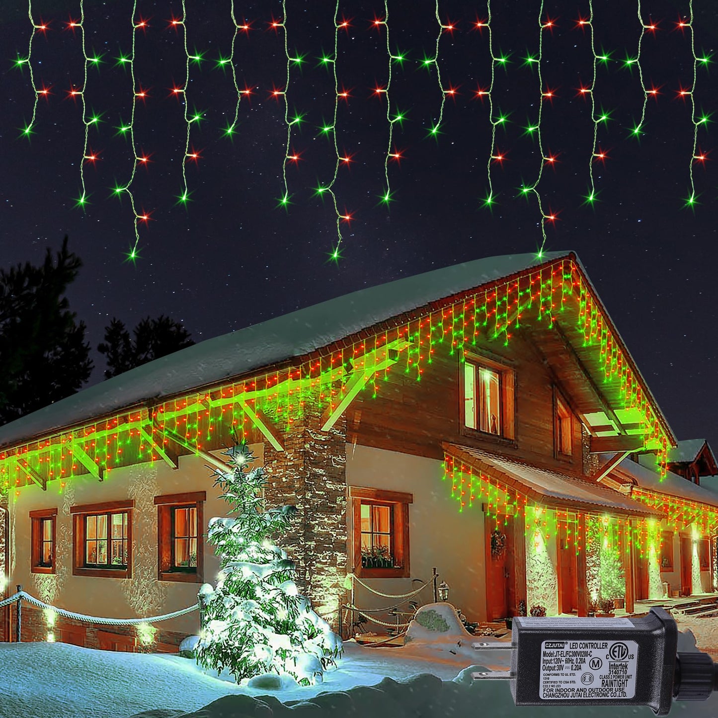 Hopolon 33FT 360L LED Christmas Icicle Lights Outdoor Waterproof,8 Modes Plug in Curtain String Lights with 60 Drops for Wedding, Party, Bedroom, Garden, Home, Wall Decorations(Red Green)