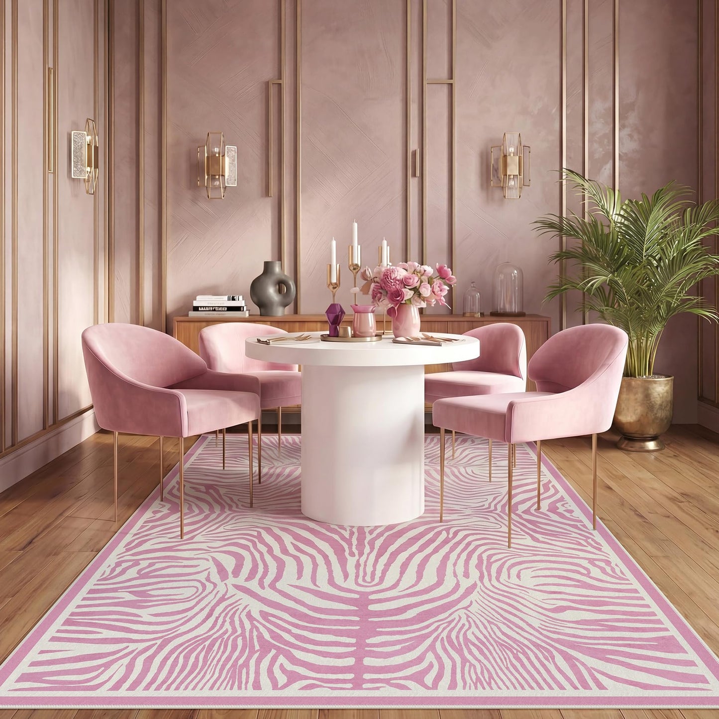 Tribesigns Pink Zebra Print 5x7 Area Rugs, Abstract Washable Rug, Modern Soft Non-Slip Rug for Girls Bedroom, Nursery, Living Room, Dorm and Kids Playroom, Boho Animal Striped Non-Shedding Carpet