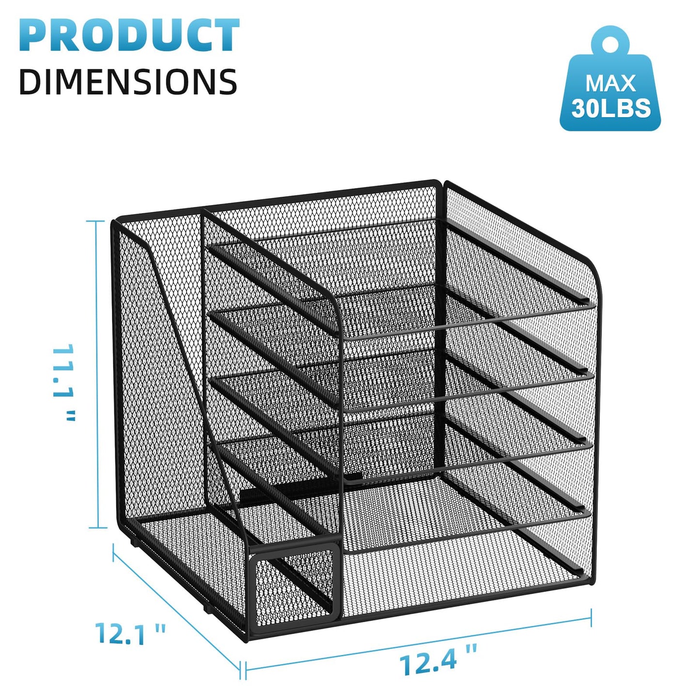 Marbrasse Desk Organizers and Accessories, 5-Tier Paper Letter Tray Organizer with File Holder, Mesh File Organizer, Office Desk Accessories & Organization for Supplies (Black)