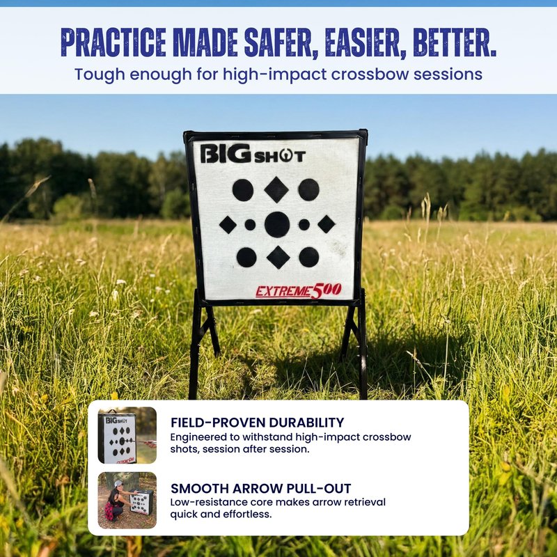 BIGSHOT Iron Man Xtreme 500 FPS Archery Target – 24" High-Compression Field Point Block for Crossbow, Compound & Airbow Practice Outdoors – Easy Arrow Removal, All-Weather Frame, High-Density Target