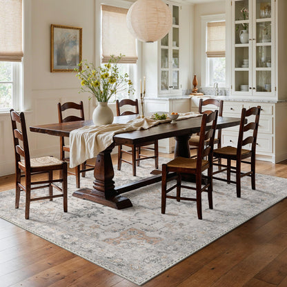 GENIMO 8x10 Area Rugs for Living Room, Machine Washable Non Slip Vintage Area Rugs, Low Pile Lightweight Print Rug for Bedroom, Dining Room, Home Office, Light Taupe Brown