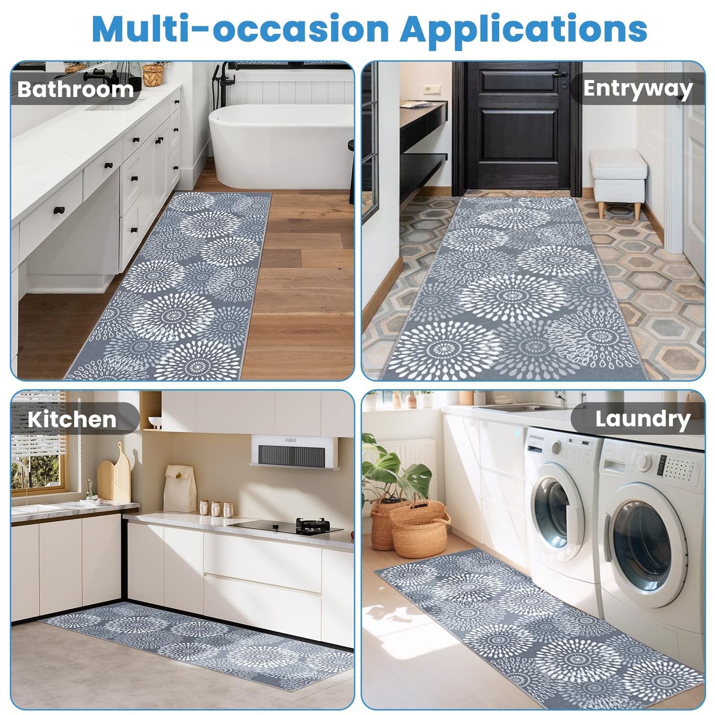 StepRite Runner Rug 2 x 6 ft, Washable Rugs, Hallway Runner Rugs, Kitchen Runner Rug Non Slip, Soft Runner with Rubber Backing for Kitchen, Hallway, Laundry, Bedroom, Living Room