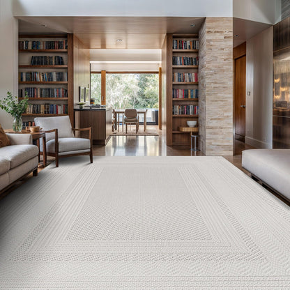 Luul Home Micro Loop Indoor Rug White 5x7 Boho Geometric Neutral Area Rugs for Living Room Soft Luxury Modern Low and High Pile Durable Stain Resistant Non-Shedding Indoor Area Carpet 5 x 7