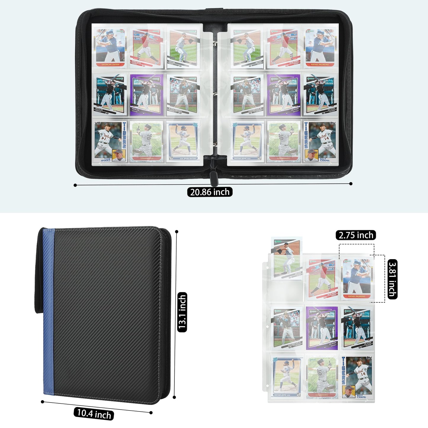 TCGUARD 9 Pockets Trading Card Binder with Sleeves Card Organizer, 900 Double Sided Pocket PU Card Collection Binder, Baseball Binder,for Sports Card, MTG, TCG Yugioh Card (Blue)
