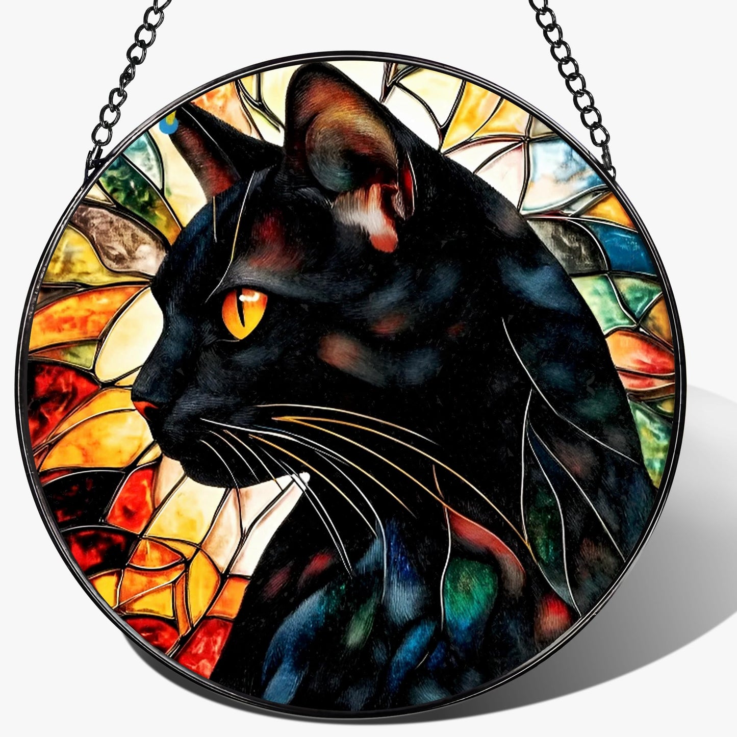 DOUHASU 8″ Stained Glass Window Hanging Ornament, Black Cat Stained Glass Suncatcher Ornament, Sun-Catcher Window Decor | Gifts for Cat Lovers, Pet Lover Gift