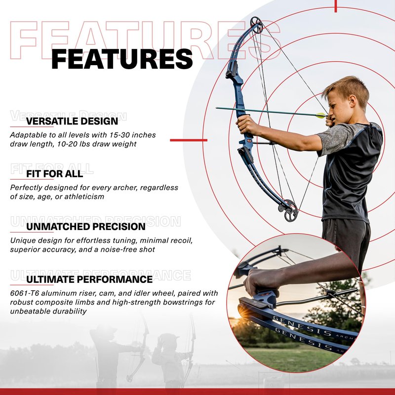 Genesis Original Compound Bow & Arrow Kit- Adjustable Riser, 15"-30" Draw Length, 10-20 lb Draw Weight, All Skill Levels, Draw Hand - Right, Pink