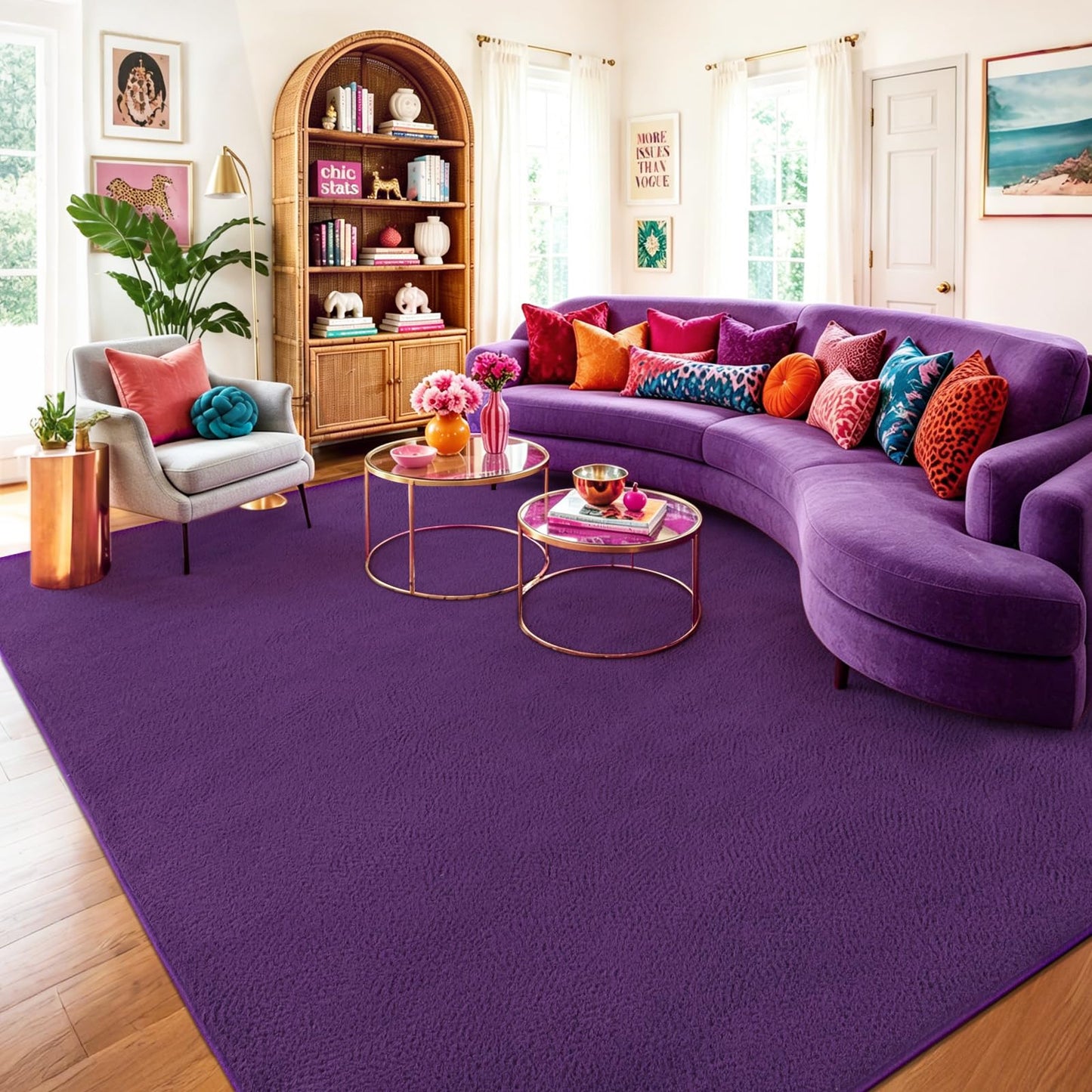 Quntue Area Rugs for Bedroom Living Room, 4x6 Feet Purple Memory Foam Rug, Super Soft Thickened Modern Indoor Dorm Carpets, Upgrade Non-Slip Washable Bedside Rug for Boys Girls Nursery Home Decor