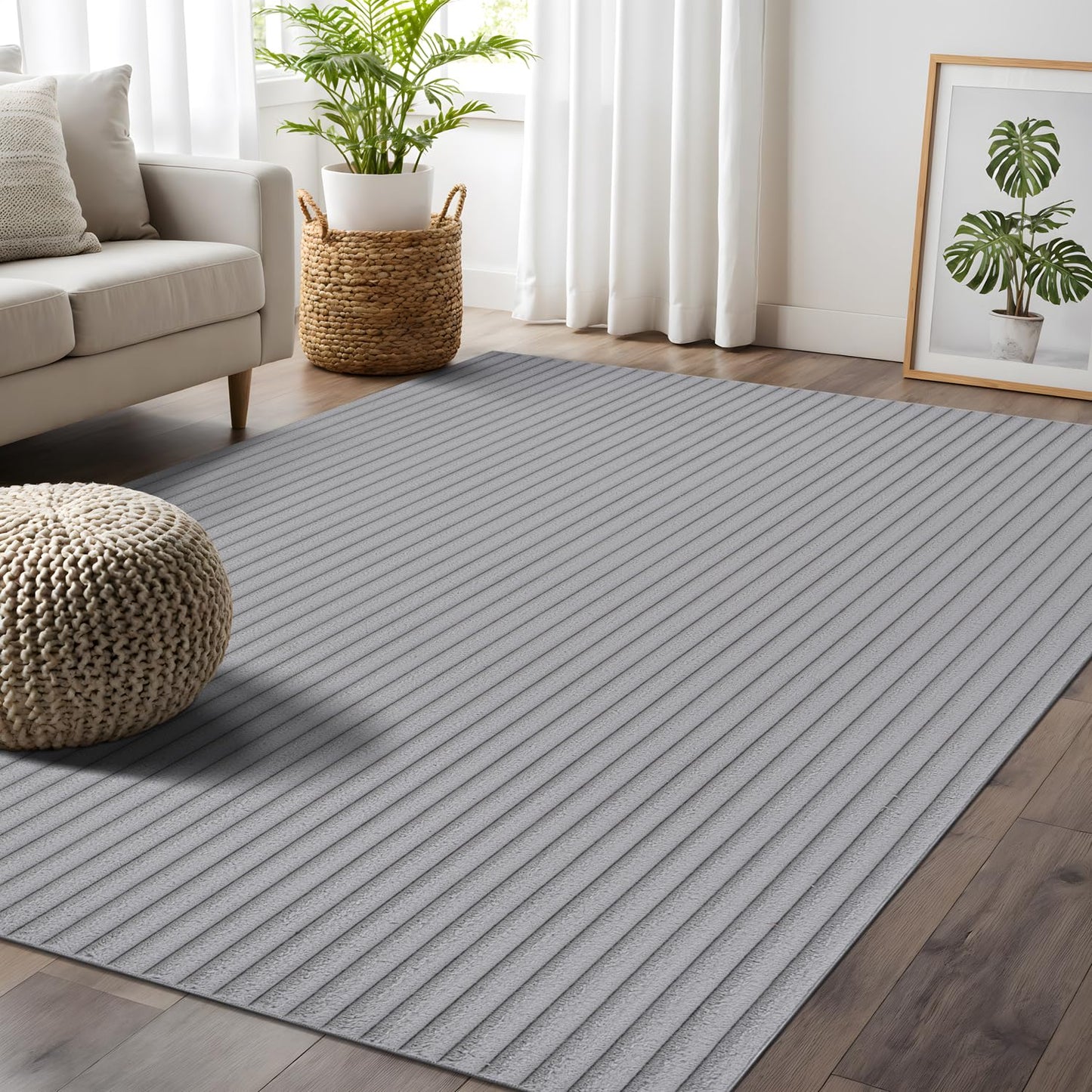 Beverly Rug Fluffy Area Rug 4 x 6 Modern Durable Ultra Soft Plush Ribbed Indoor Rugs for Living Dining Room Office Non Slip Stain Resistant Non Shedding Casual Easy Shag Indoor Carpet Gray 4x6