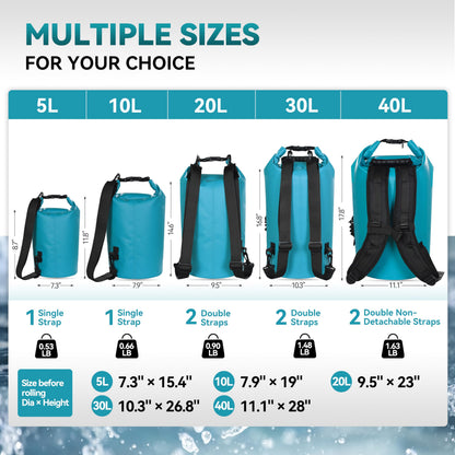 MARCHWAY Floating Waterproof Dry Bag Backpack 5L/10L/20L/30L/40L, Roll Top Sack Keeps Gear Dry for Kayaking, Rafting, Boating, Swimming, Camping, Hiking, Beach, Fishing (Teal, 10L)