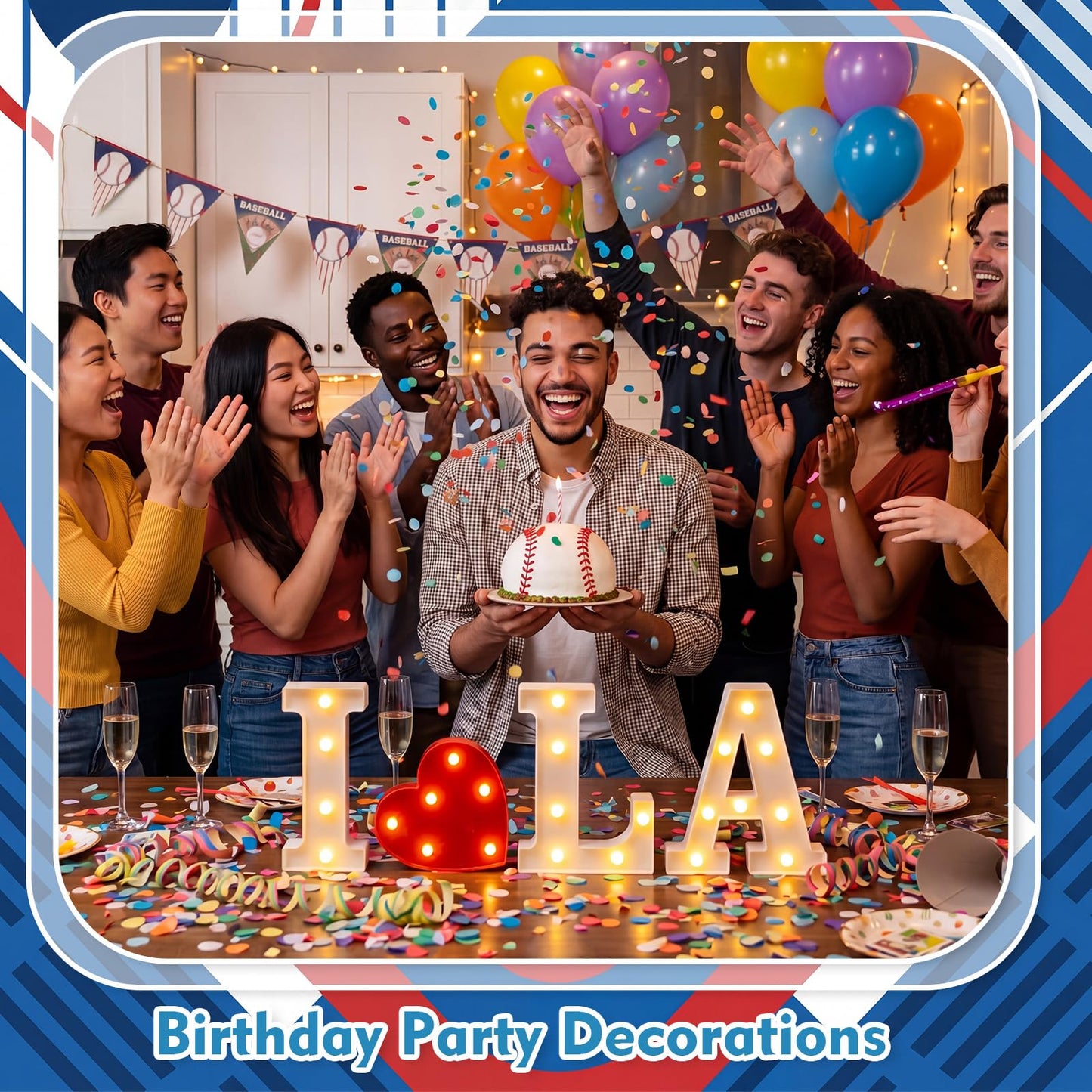 Ganeen Los Angeles Party Decorations I Love La Light up Letters LED Letters Sign for La Baseball Team Decor Los Angeles Theme Party Birthday Home Tabletop Christmas Gift