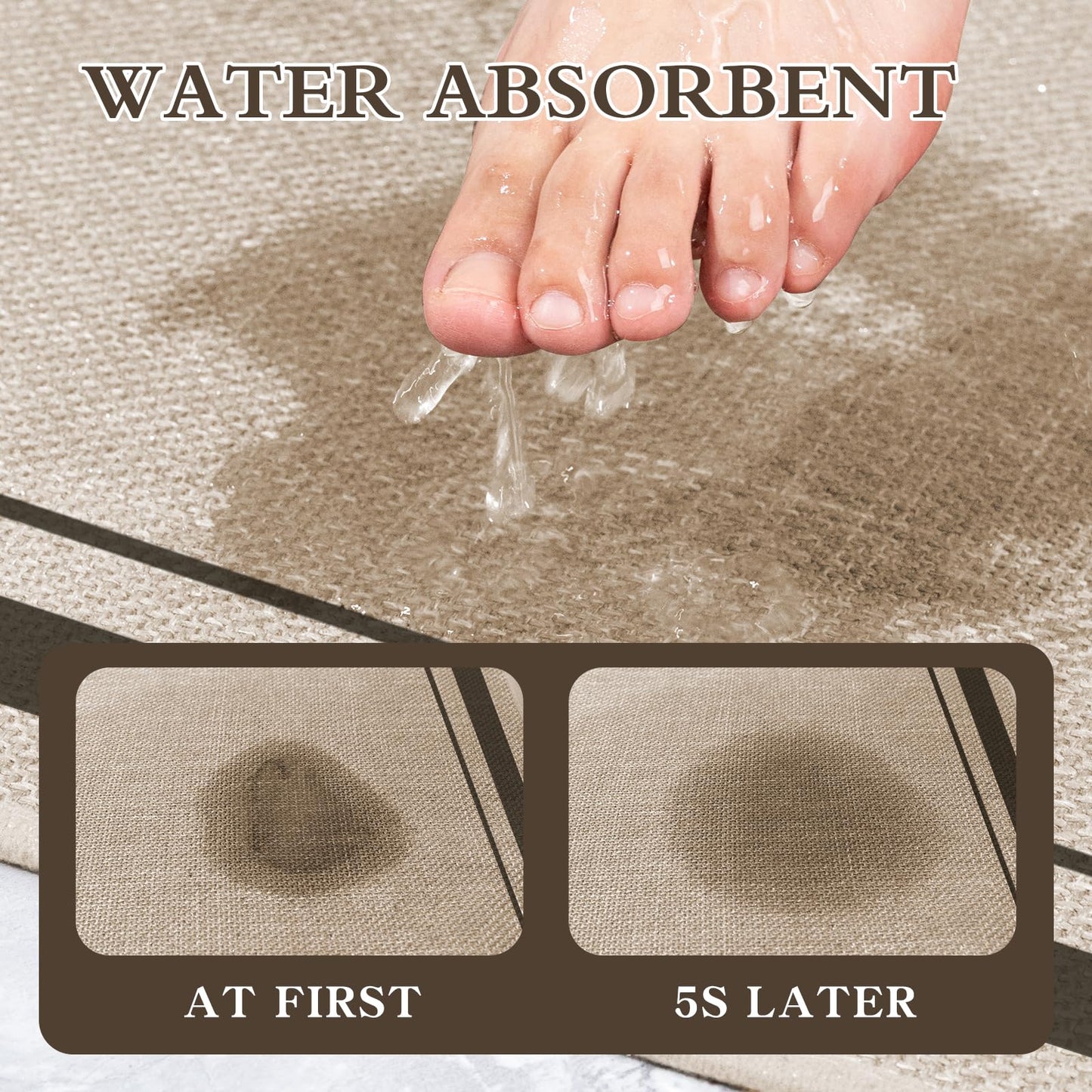 chakme 2 Piece Bathroom Rug Sets, Ultra Thin Absorbent Bath Mat for Bathroom Non Slip Machine Washable, Light Beige, 17"x24"+Toilet Mat