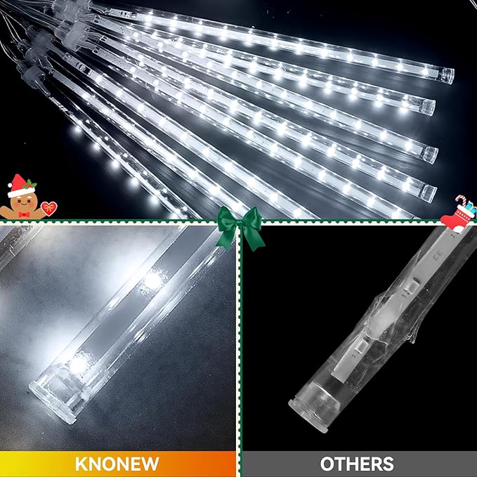 KNONEW 40 Tubes 1120 LED Meteor Shower Lights Christmas Lights Outdoor Plug in Waterproof Falling Rain Light for Xmas Tree Wedding Party Garden Holiday Rooftop Decorations (Cool White)