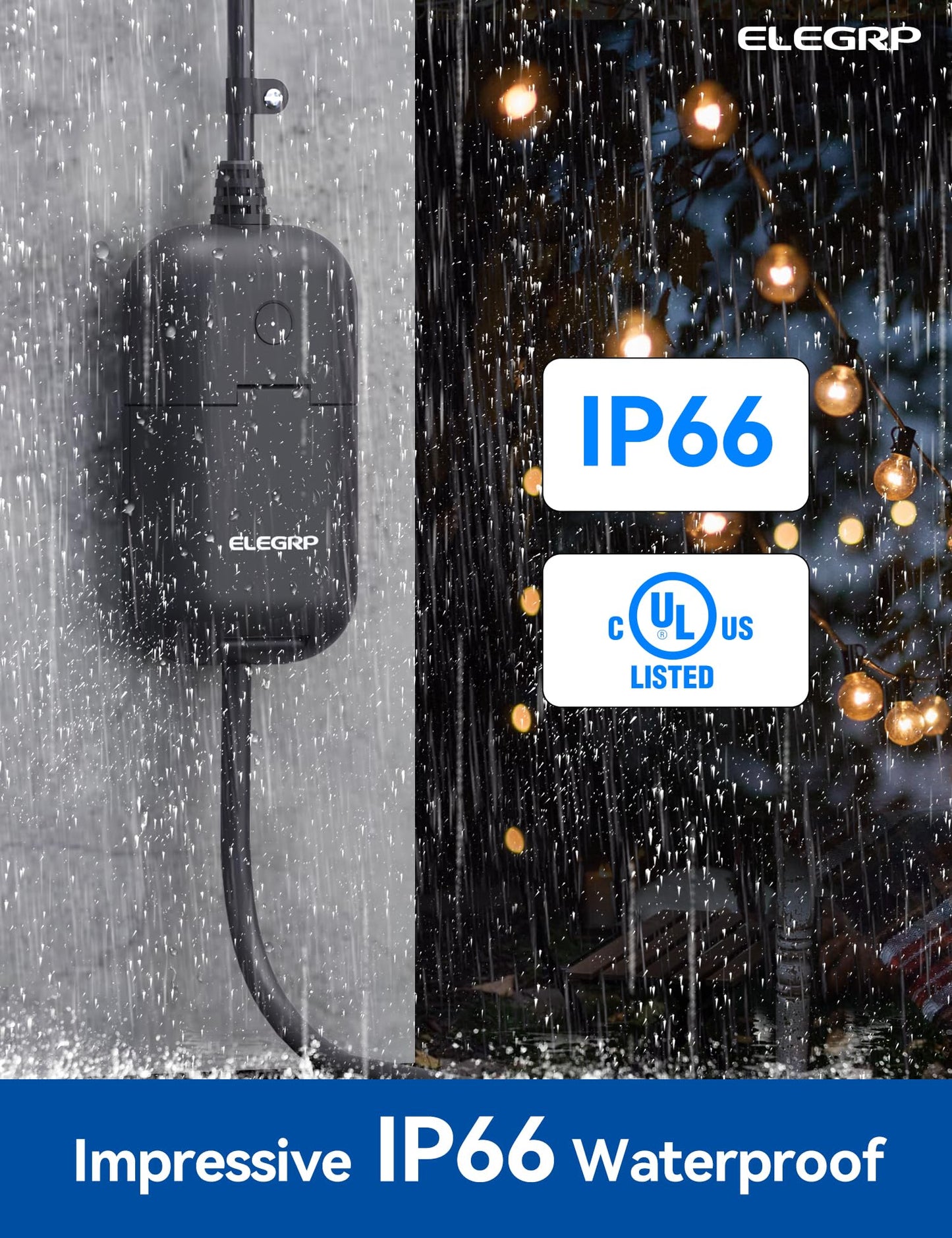 ELEGRP PQR20 Outdoor Smart Plug Waterproof IP66, WiFi Plug with 2 Individually Sockets, Compatible with Alexa & Google Assistant, Smart Outdoor Outlet for String Lights, UL Certified, 2 Pack, Black