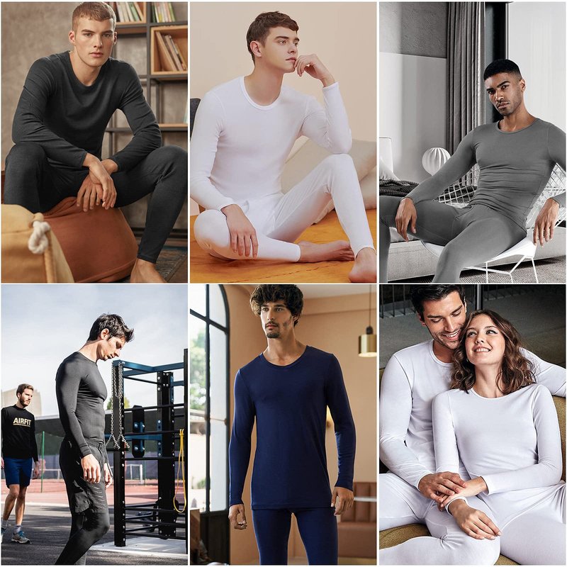 WEERTI Thermal Underwear for Men Long Johns with Fleece Lined Base Layer Men Cold Weather Top Bottom-Grey M