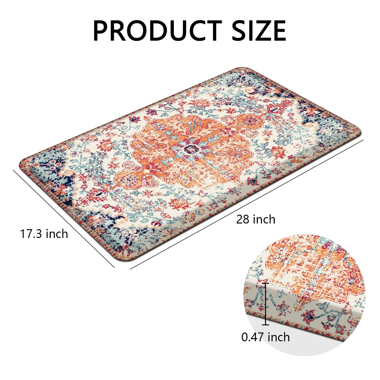 MAYHMYO Boho Kitchen Mat Anti Fatigue Ethnic Kitchen Cushioned Floor Mat Orange Blue Kitchen Rugs Non Slip Cool Rugs for Kitchen Floor Office
