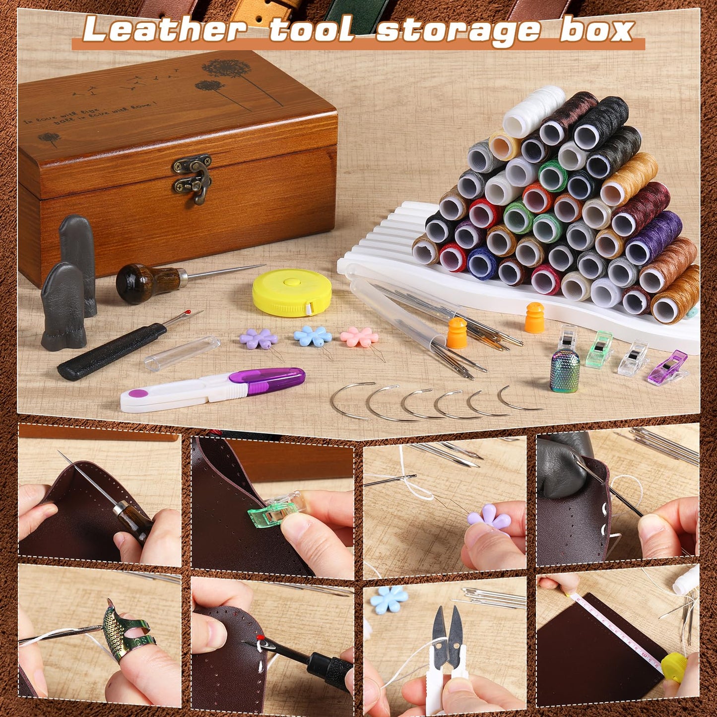 BUTUZE Sewing Kit, Leather Sewing Kit, Upholstery Repair Kit, Leather Sewing Tools with Large-Eye Stitching Needles, Waxed Thread, Leather Stitching Kit for DIY Leather Craft