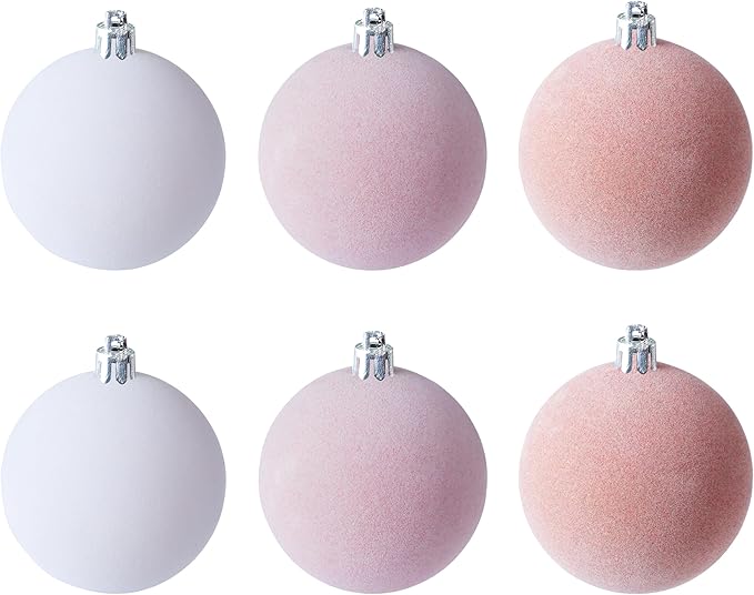 Amooca 3.15in Large Christmas Balls Ornaments Flocking Xmas Tree Hanging Decoration New Year Holiday Party Baubles 6pc Set Pink White